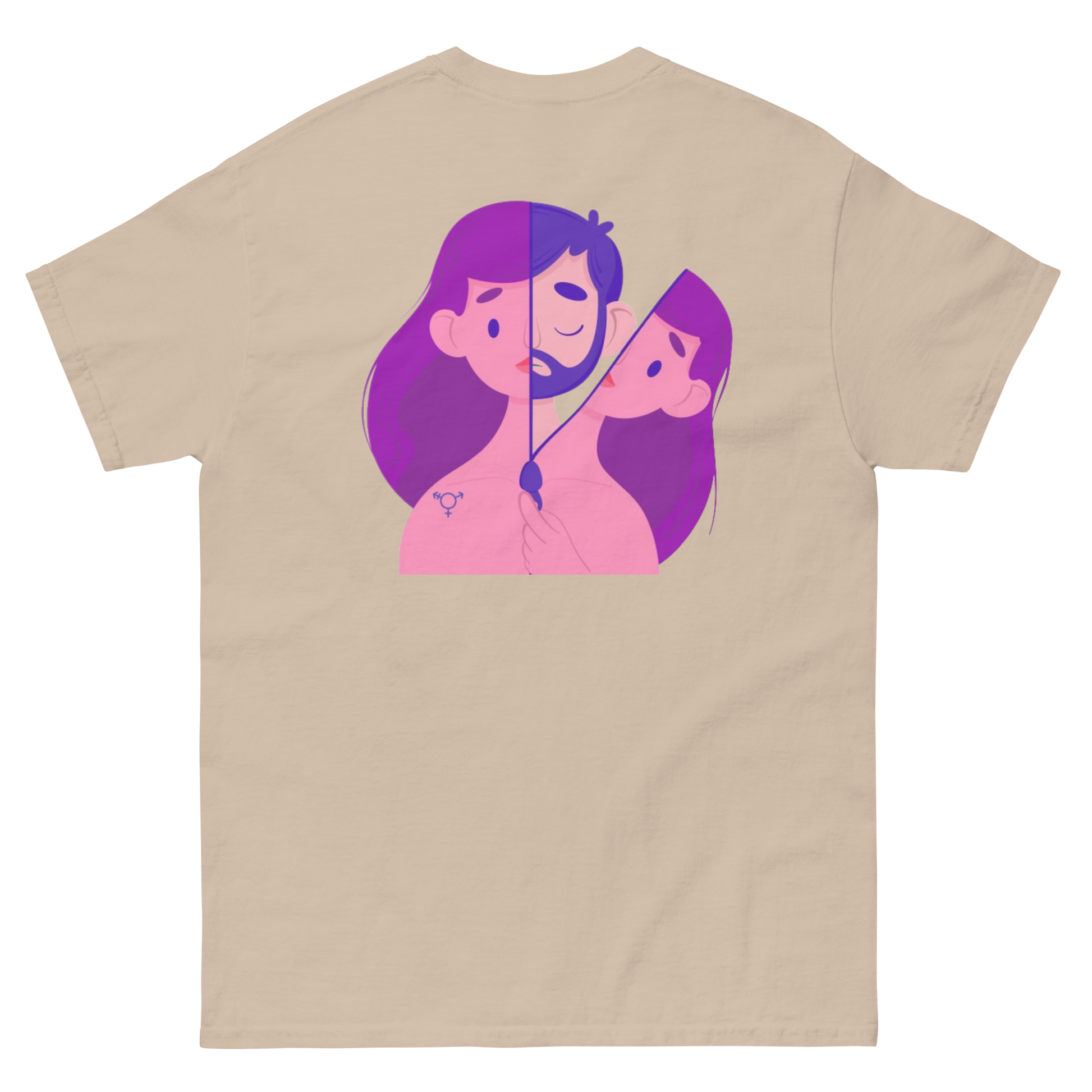 t-shirt trans com imagem que demonstra 2 géneros 